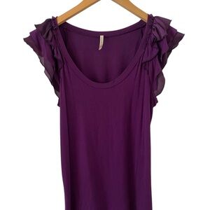 Olivia Moon Ruffle Cap Sleeve Knit Top Small Purple Romantic Summer Boho Chic